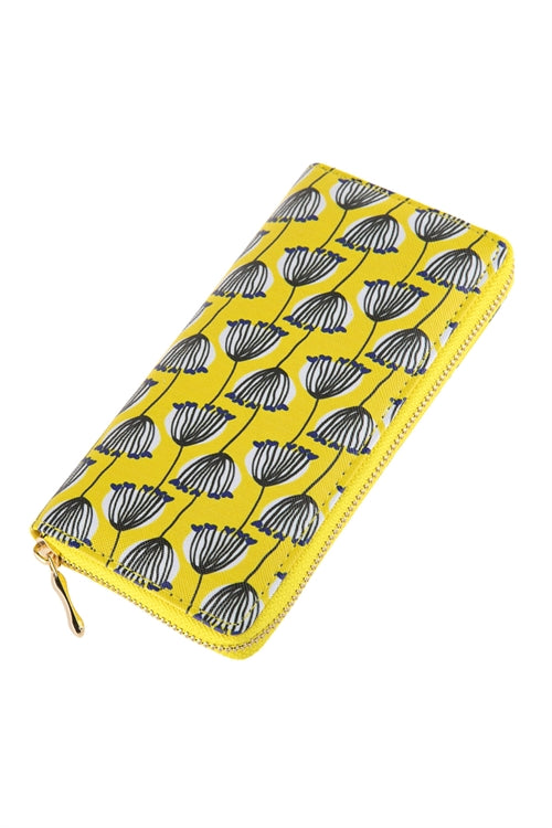 "Angie" Clutch Zipper Wallet- Yellow Stripe Floral